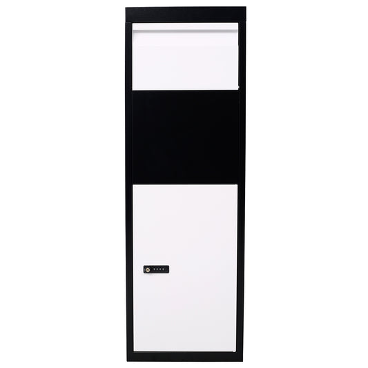Package Delivery Box, 14'' x 11.3'' x 42'', Galvanized Steel Parcel Mailbox w/Code Lock & Mounting Hardware, for Outdoor Porch, Curbside, Black and White SolidRoot Buy Furniture USA