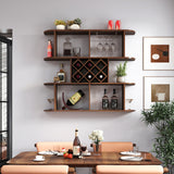 Large Wall Mounted 3 Tier Rustic Bottle Wine Rack,Multifunctional Wooden Wall Mounted Wine Rack,Storage Rack with Wine Glass Holder,mounted wall Storage winerack Rack for Home Bar Dining Room Decor SolidRoot Buy Furniture USA