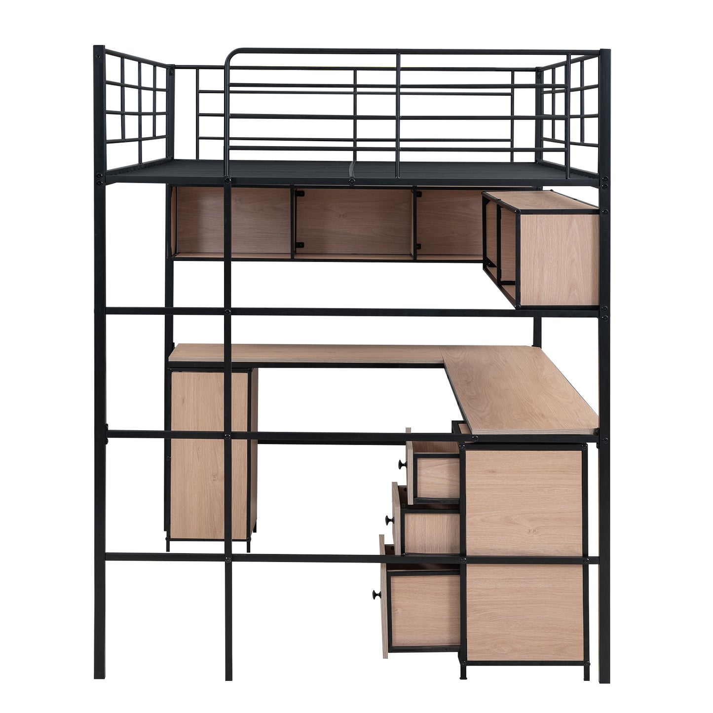 Metal Loft Bed with bookcase, desk and cabinet, Full, Black - SolidRoot Buy Furniture USA