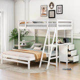 Twin over Full Bunk Bed with Built-in Desk and Three Drawers,White - SolidRoot Buy Furniture USA
