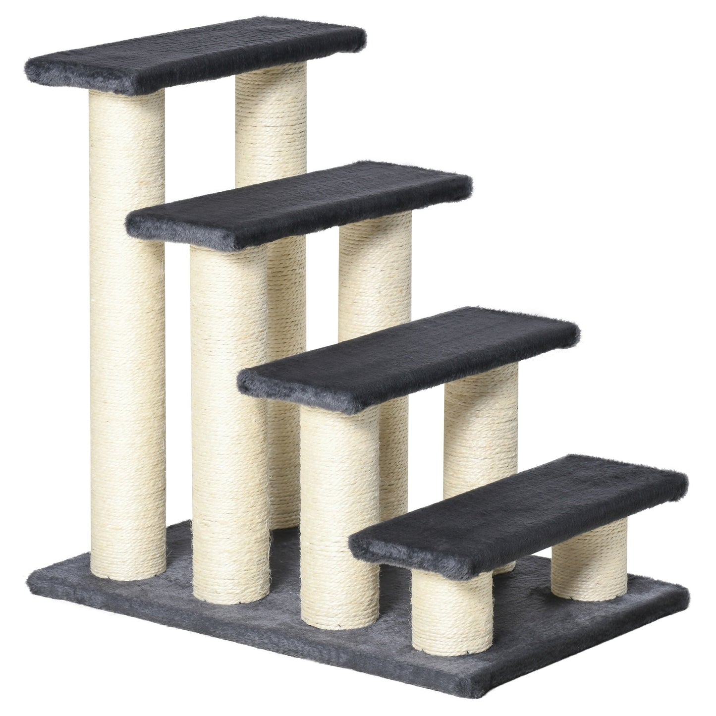 PawHut Cat Tree with 4 Steps for High Beds Couch, Cute Stair Shaped Cat Tree for Indoor Cats or Dogs w/ Sisal Scratching Post, Climbing, Playing, Gray SolidRoot Buy Furniture USA