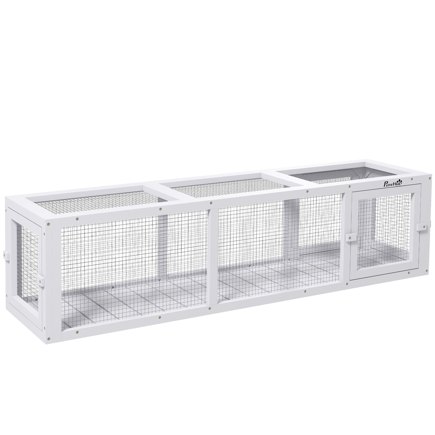 PawHut Outdoor Cat Tunnel with Extendable Design, 59' L Wooden Cat Run with Weather Protection, Connecting Inside and Outside, for Deck Patios, Balconies, White