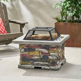 28" Concrete Wood Burning Outdoor Fire Pit Table with Lid - Stone Gray - SolidRoot Buy Furniture USA