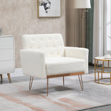 COOLMORE Armchair Single Sofa Modern Tufted Upholstered Side Reading Chairs with Arm and Gold Metal Leg for Living Room Bedroom (White teddy ) Livingsource