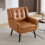 Modern Soft Leather Material Ergonomics Accent Chair Living Room Chair Bedroom Chair Home Chair With Black Legs For Indoor Home-Light Brown PU SolidRoot Buy Furniture USA