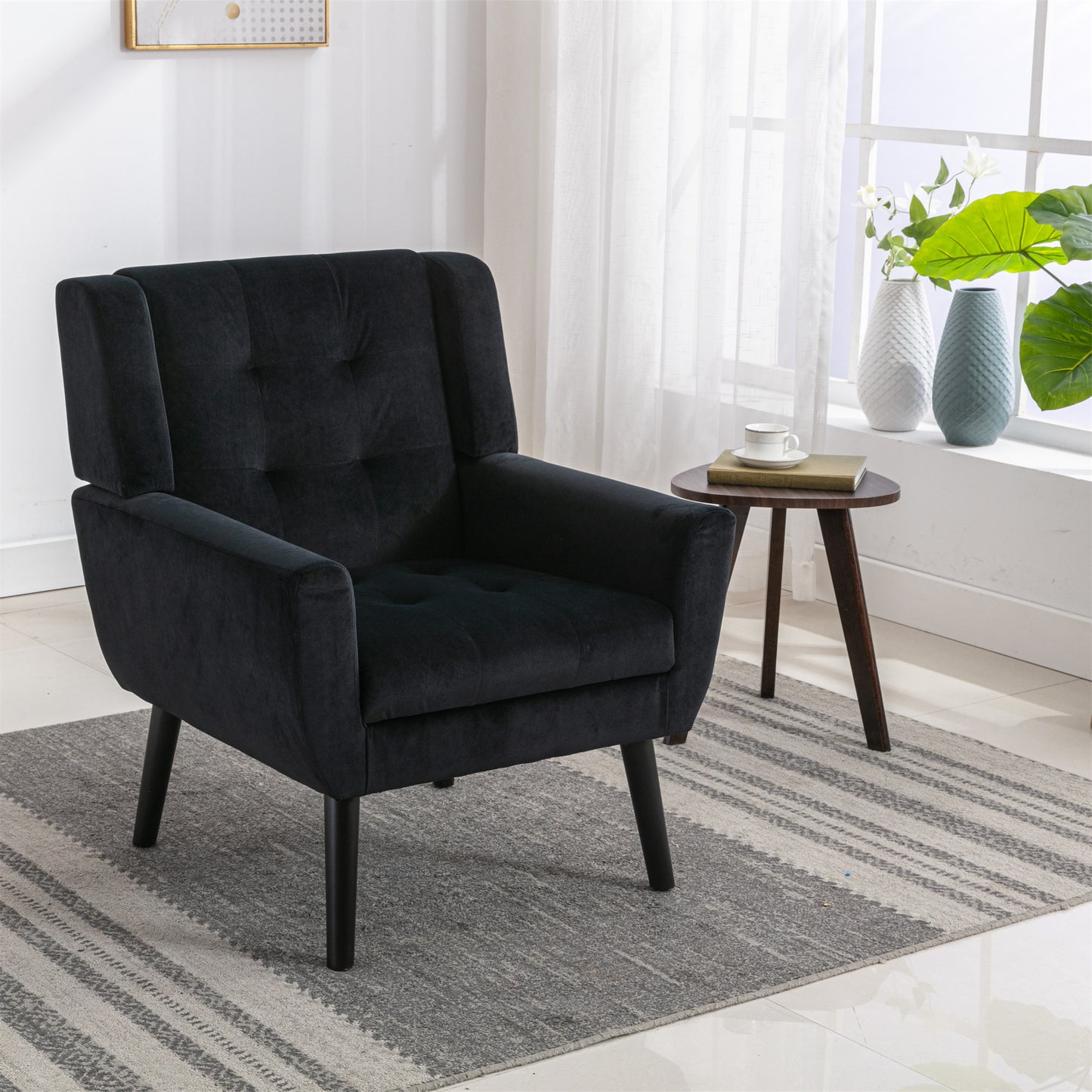 Modern Soft Velvet Material Ergonomics Accent Chair Living Room Chair Bedroom Chair Home Chair With Black Legs For Indoor Home SolidRoot Buy Furniture USA