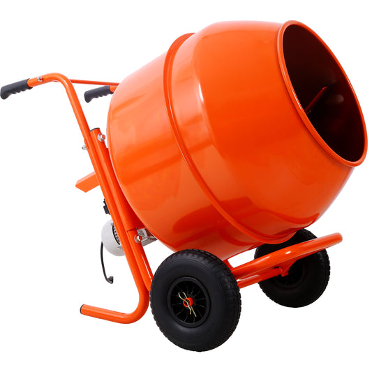 224L 8CUFT horizontal portable cement mixer,Wheel Barrow Portable Cement Concrete Mixer 115V-60HZ,orange color SolidRoot Buy Furniture USA