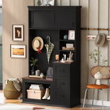 U-Can Modern Entryway Bench with Coat Rack, 3 Shelves and Drawers, 3 Sturdy Hooks, 40.2'' Wide Hall Tree with Storage Bench for Hallway, Entryway, Living Room SolidRoot Buy Furniture USA
