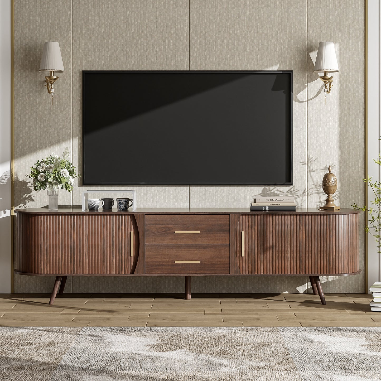 Mid-Century Modern TV Stand for 80' TV, Entertainment Center with Storage for Living Room, Bedroom, Media Console Table with 2 Drawers SolidRoot Buy Furniture USA