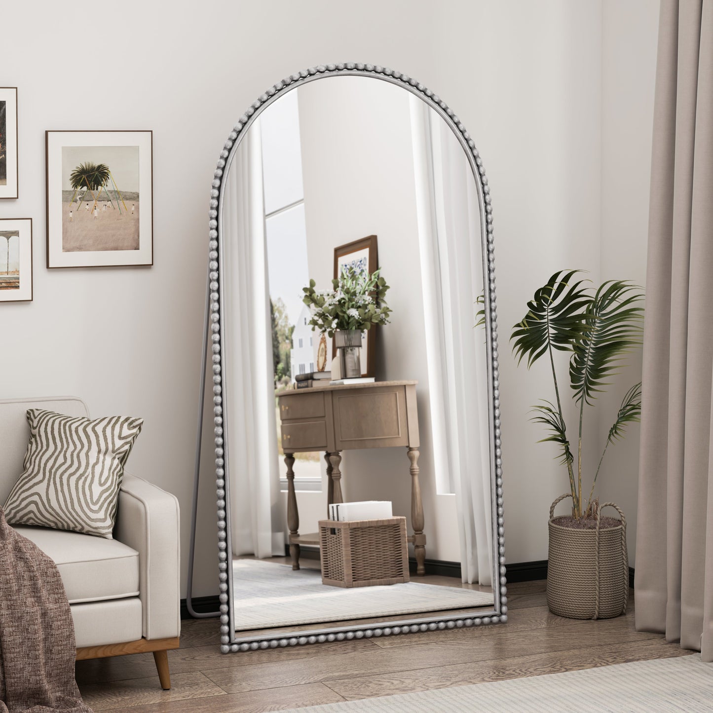 Iron Arch Retro Full Length Mirror With Supporting Feet, For Living Room, Bedroom (Silver) SolidRoot Buy Furniture USA