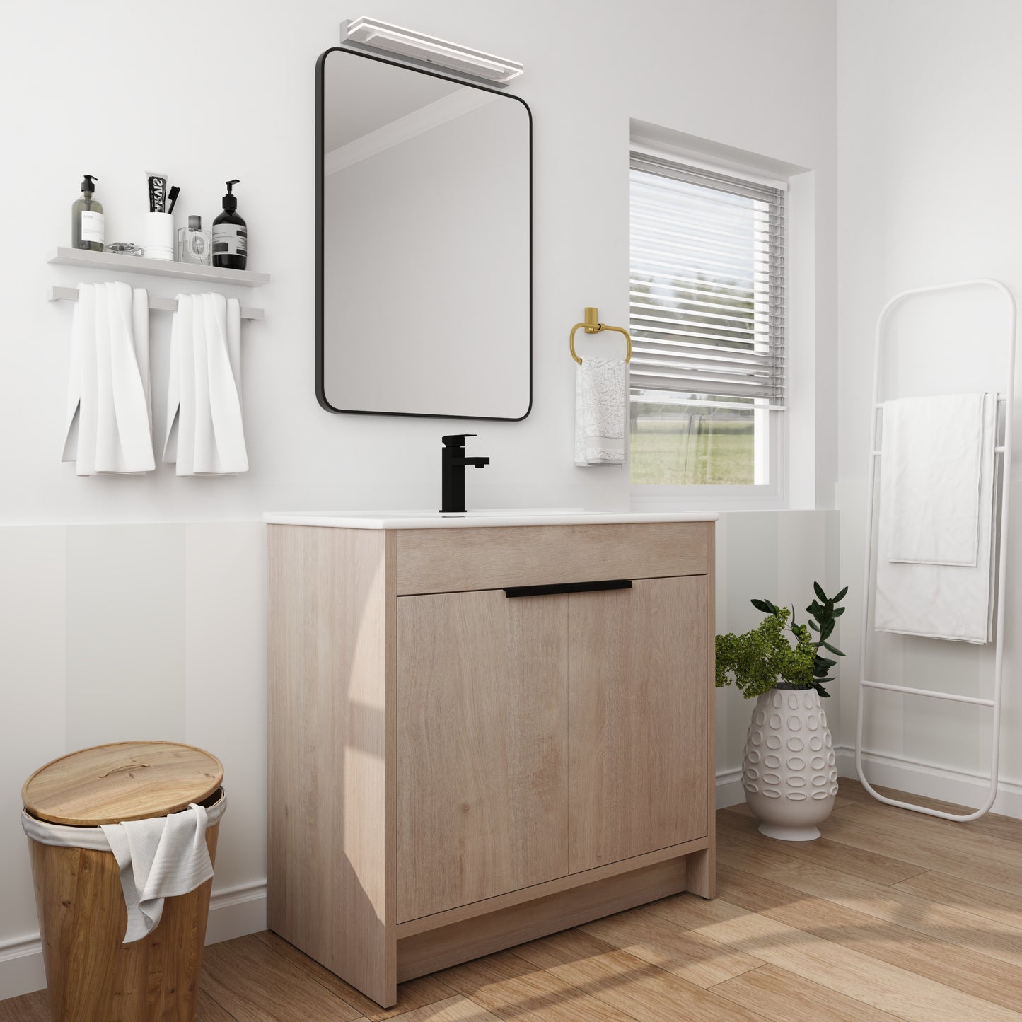 36 Inch Freestanding Bathroom Vanity with White Ceramic Sink & 2 Soft-Close Cabinet Doors (BVB02436PLO-F-BL9090B),W1286S00063 - SolidRoot Buy Furniture USA