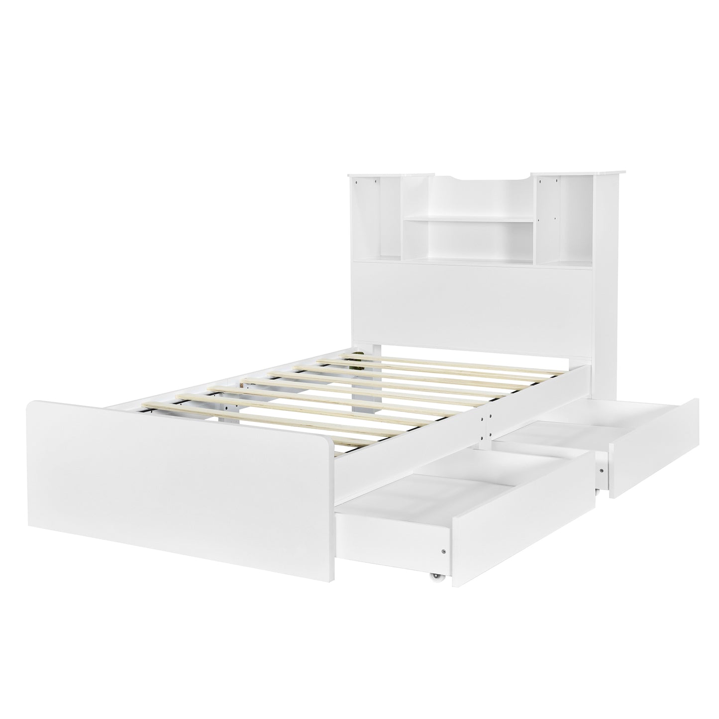 Twin Size Storage Platform Bed Frame with 4 Open Storage Shelves and 2 Storage Drawers,LED Light,White - SolidRoot Buy Furniture USA