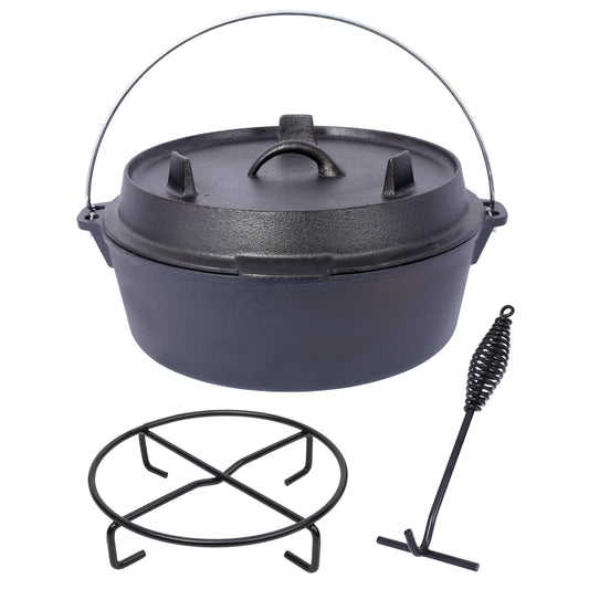 Pre-Seasoned Cast Iron Dutch Oven With Skillet Lid, Outdoor Camping Deep Pot for Camping Fireplace Cooking BBQ Baking Campfire, With Iron Pot Rack, 4.5 Quart SolidRoot Buy Furniture USA