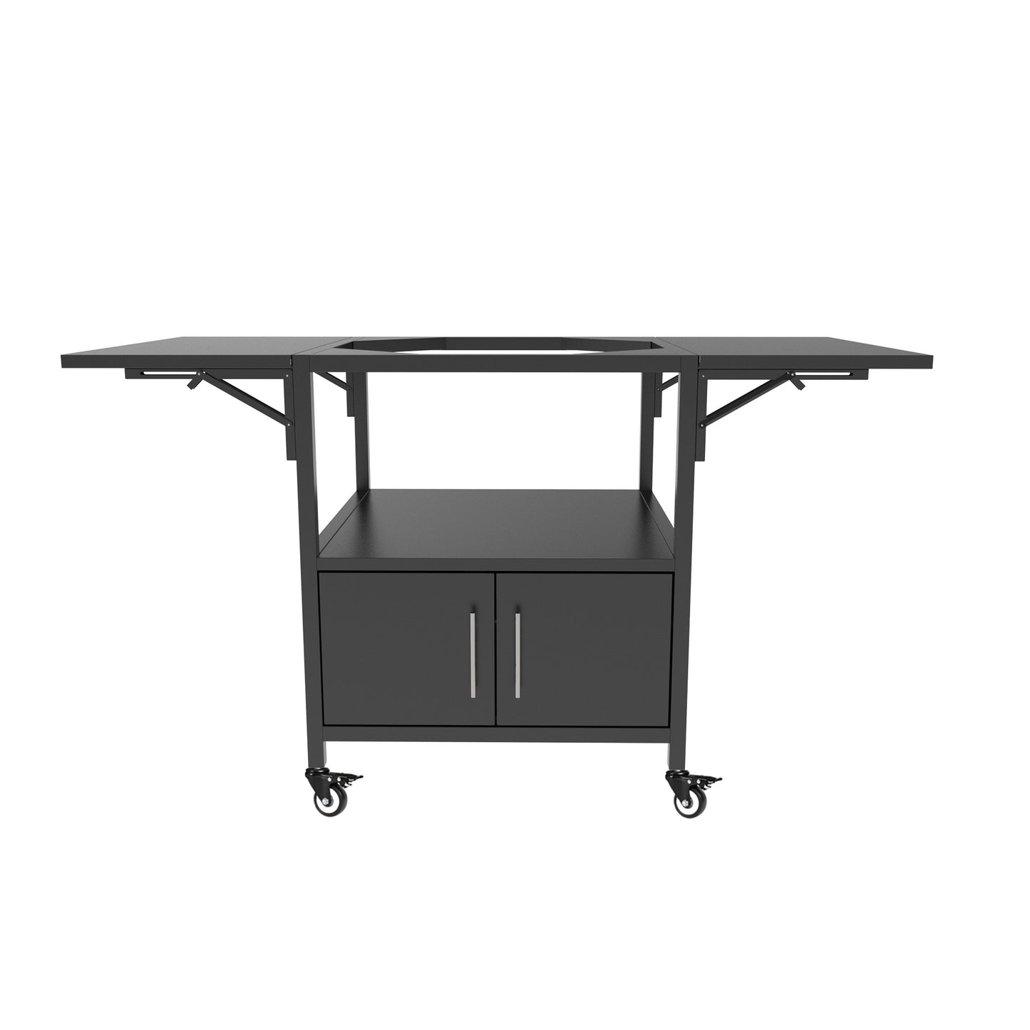 Outdoor Grill Table for Big Green Egg Style BBQ, Metal Grill Cart with 2 Folding Panels, Black Metal, 59.3 x 27.6 x 31 Inches SolidRoot Buy Furniture USA