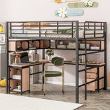 Metal Loft Bed with bookcase, desk and cabinet, Full, Black - SolidRoot Buy Furniture USA