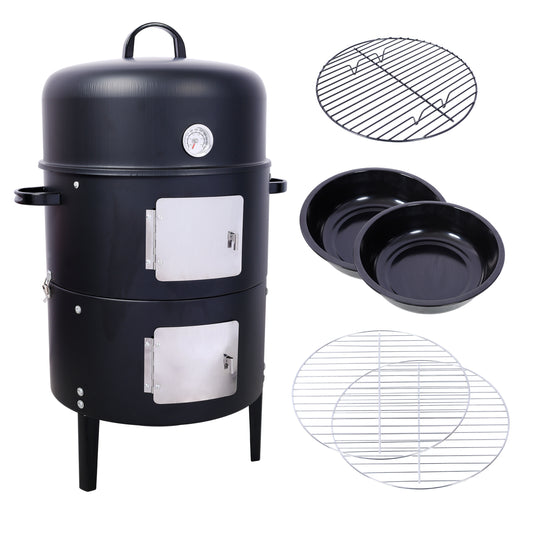 17 Inch Steel Charcoal Smoker, Heavy Duty Round BBQ Grill for Outdoor Cooking, Black SolidRoot Buy Furniture USA