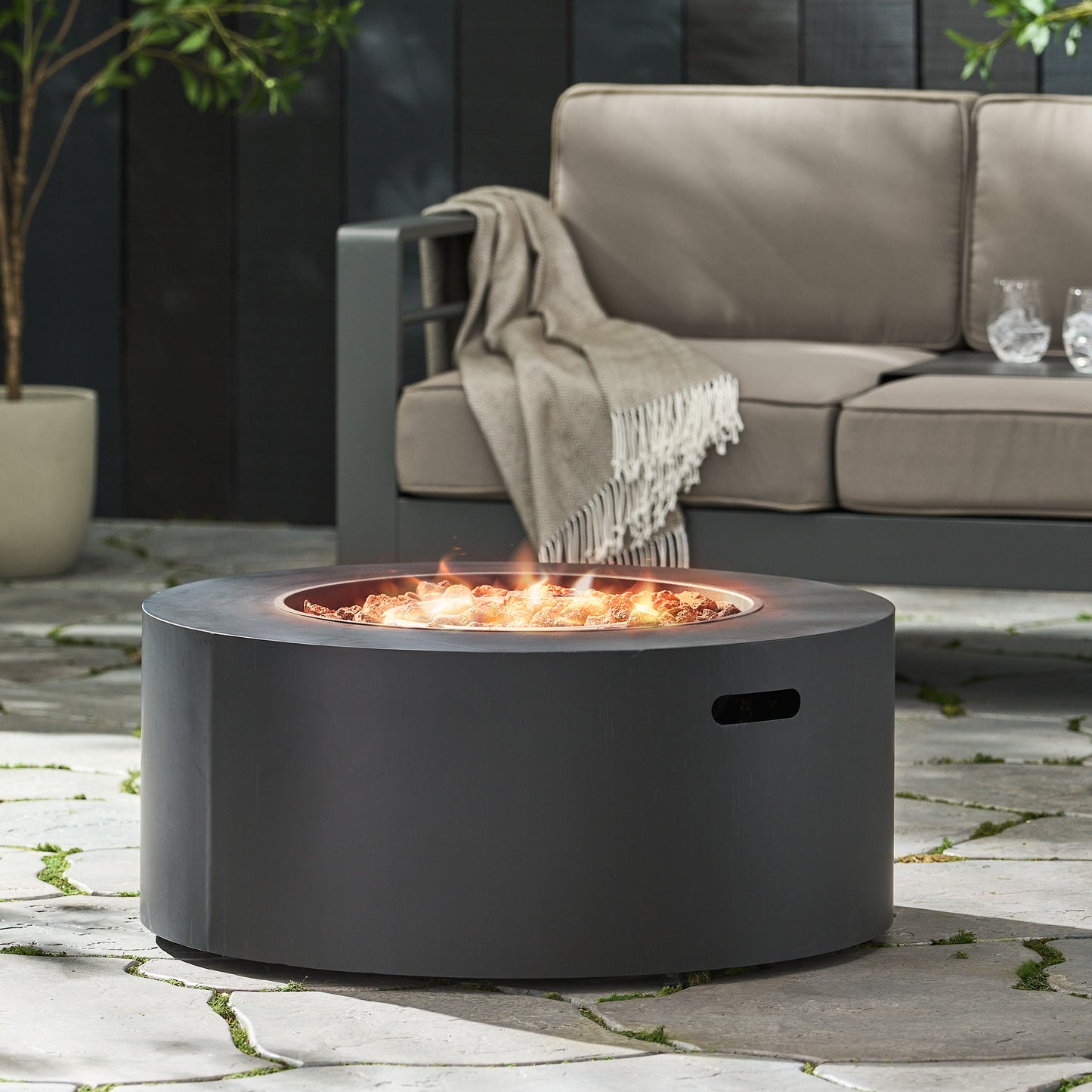 32" Patio 40,000 BTU Round Iron Propane Fire Pit, Dark Grey (Tank Cover not Included) - SolidRoot Buy Furniture USA
