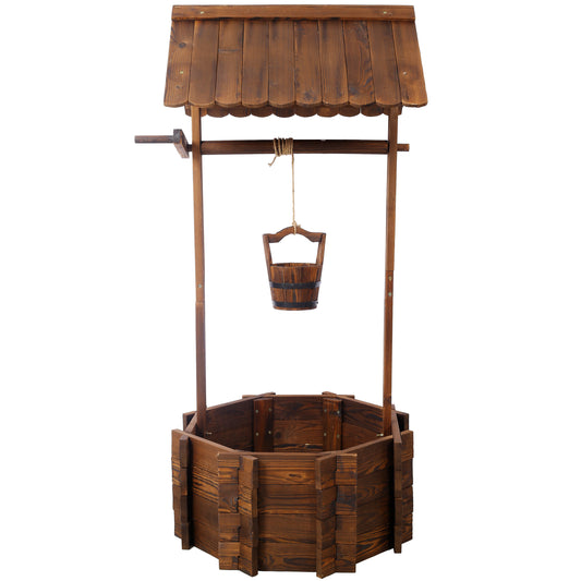 Rustic Wooden Wishing Well Planter Outdoor Home Décor for Patio, Garden, Yard w/Hanging Bucket SolidRoot Buy Furniture USA