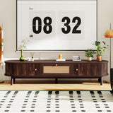 Modern Design TV Stand for 75' TVs, Media Console TV Cabinet with Rattan-Front Drawer for Living Room, 1 Drawer and 2 Sliding-Door Cabinets SolidRoot Buy Furniture USA