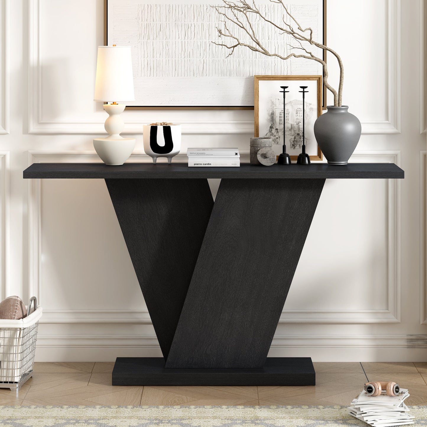 Mirod Console Table with Natural Wood Veneer,V-Base Design for Classic Versatility ,Perfect for Displaying Your Favorite Items, Easy Assembly SolidRoot Buy Furniture USA