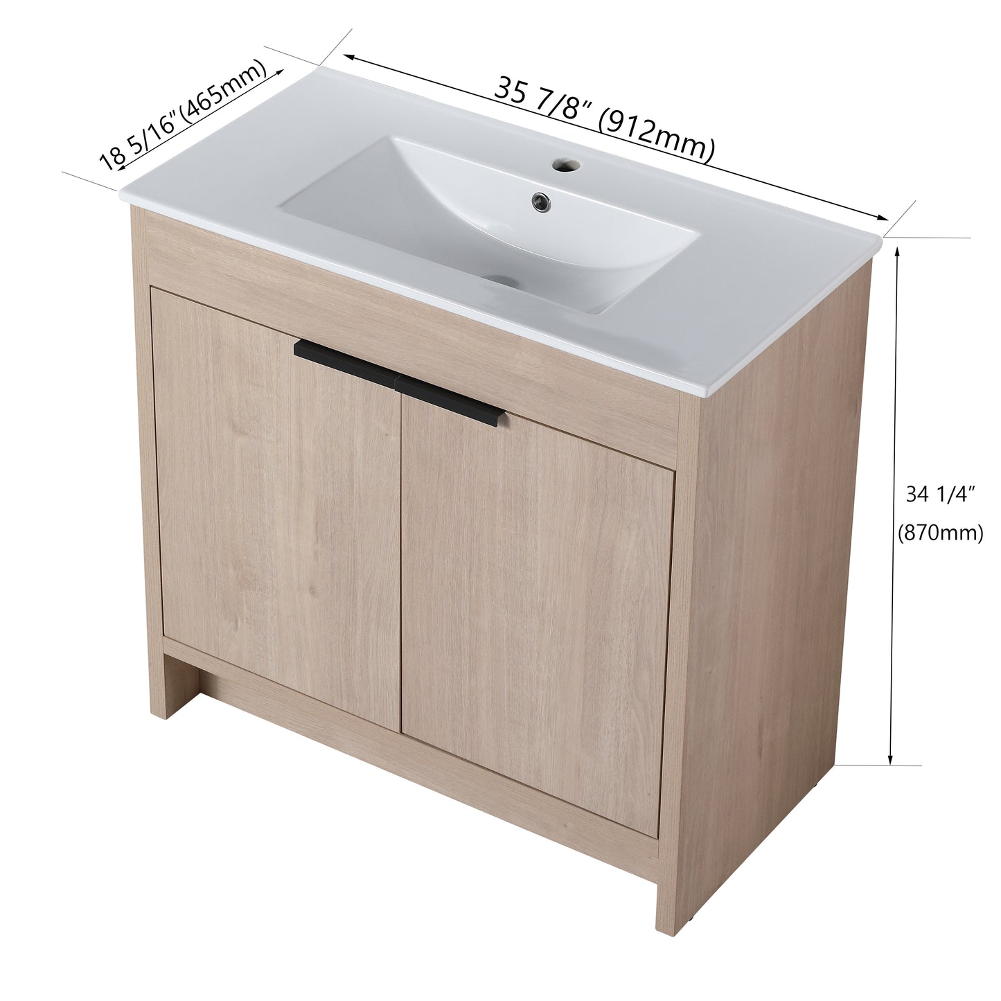 36 Inch Freestanding Bathroom Vanity with White Ceramic Sink & 2 Soft-Close Cabinet Doors (BVB02436PLO-F-BL9090B),W1286S00063 - SolidRoot Buy Furniture USA