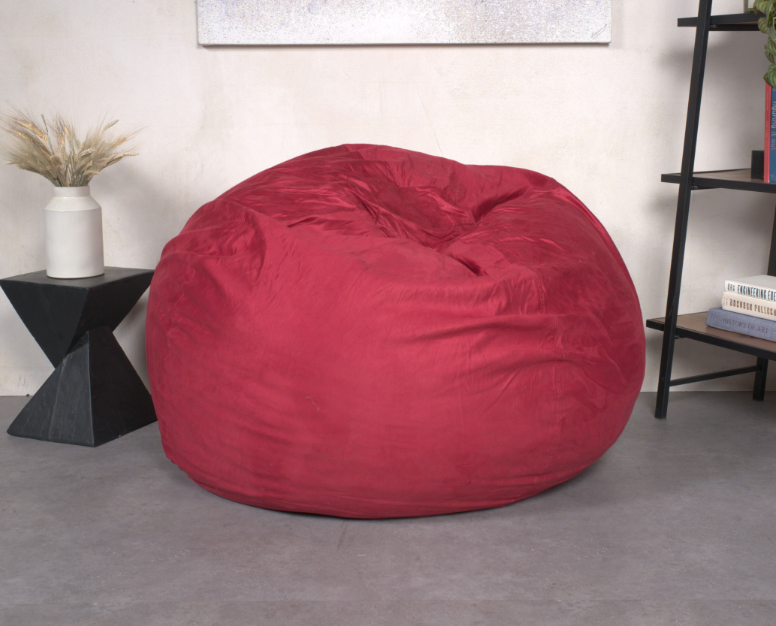 5-Foot Shredded Foam Bean Bag Chair with Removable Microsuede Cover, Cozy Lounge Seat for Kids & Adults, Chinese Red SolidRoot Buy Furniture USA