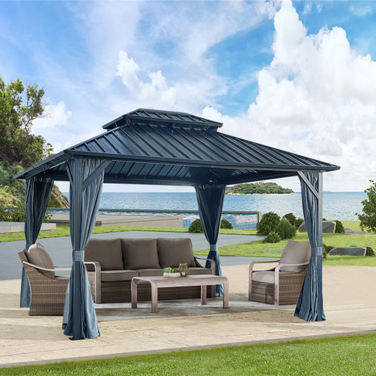 10' X 12' Hardtop Gazebo with Galvanized Steel Double Roof, Sturdy Aluminum Frame, Curtains, and Netting for Patio, Lawn, and Garden SolidRoot Buy Furniture USA