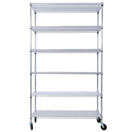 NSF Chrome Wire Shelving Unit - 6-Tier Commercial Grade Storage Rack, 48'W x 20'D x 84'H | 6000 lbs Capacity, Heavy Duty Steel with Wheels & Liners Included SolidRoot Buy Furniture USA
