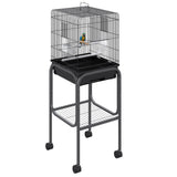 Pawhut 45-inch Metal Indoor Bird Cage, Parrot Cage, Bird Aviary with Detachable Rolling Stand, Storage Basket, and Accessories - Black SolidRoot Buy Furniture USA