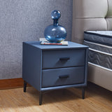 Modern Nightstand with 2 Drawers, Night Stand with PU Leather and Hardware Legs, End Table, Bedside Cabinet for Living Room/Bedroom (Blue-gray) Livingsource