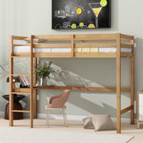 Twin High Loft Bed, Rubber Wood Loft Bed with Safety Guardrail, built-in desk, ladder,White Oak SolidRoot Buy Furniture USA