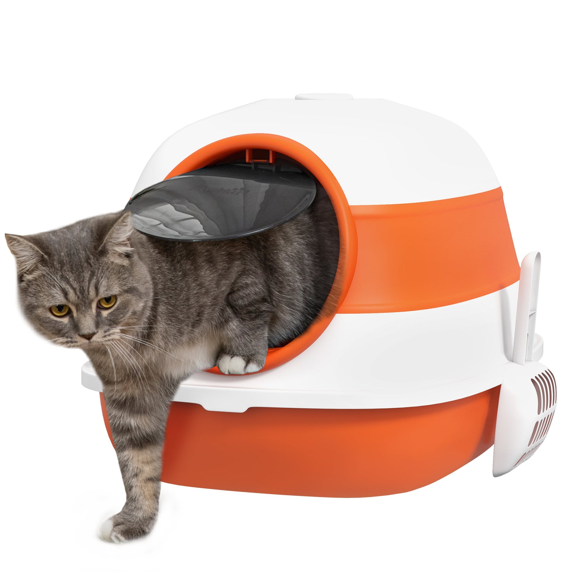 PawHut Cat Litter Box with Lid, Covered Litter Box w/ High Sides, Air Freshener, Large Two-Way Entrance Kitty Litter Box, Foldable, Easy Clean, Orange, and Black SolidRoot Buy Furniture USA