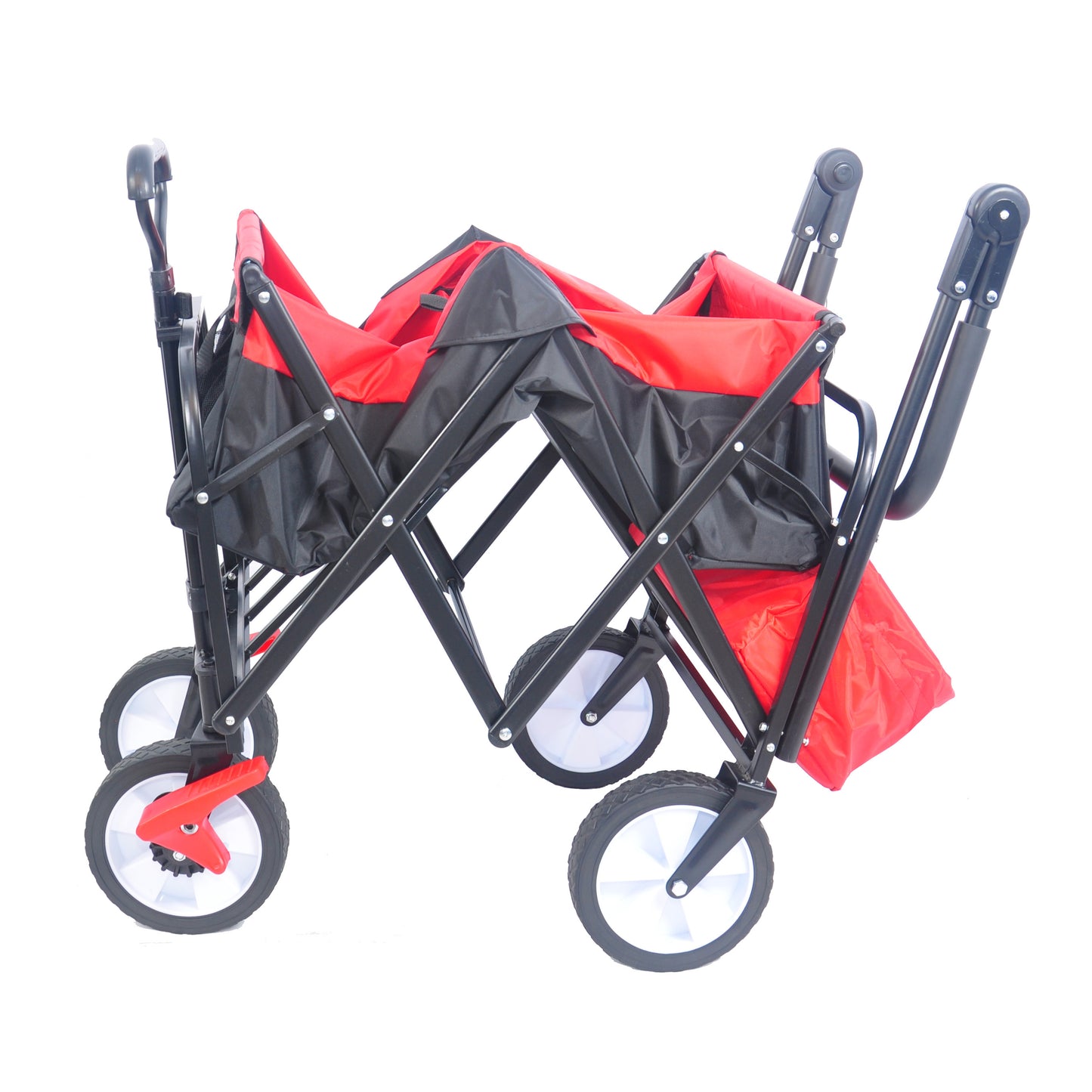 folding wagon Collapsible Outdoor Utility Wagon, Heavy Duty Folding Garden Portable Hand Cart, Drink Holder, Adjustable Handles(Black+Red colour)