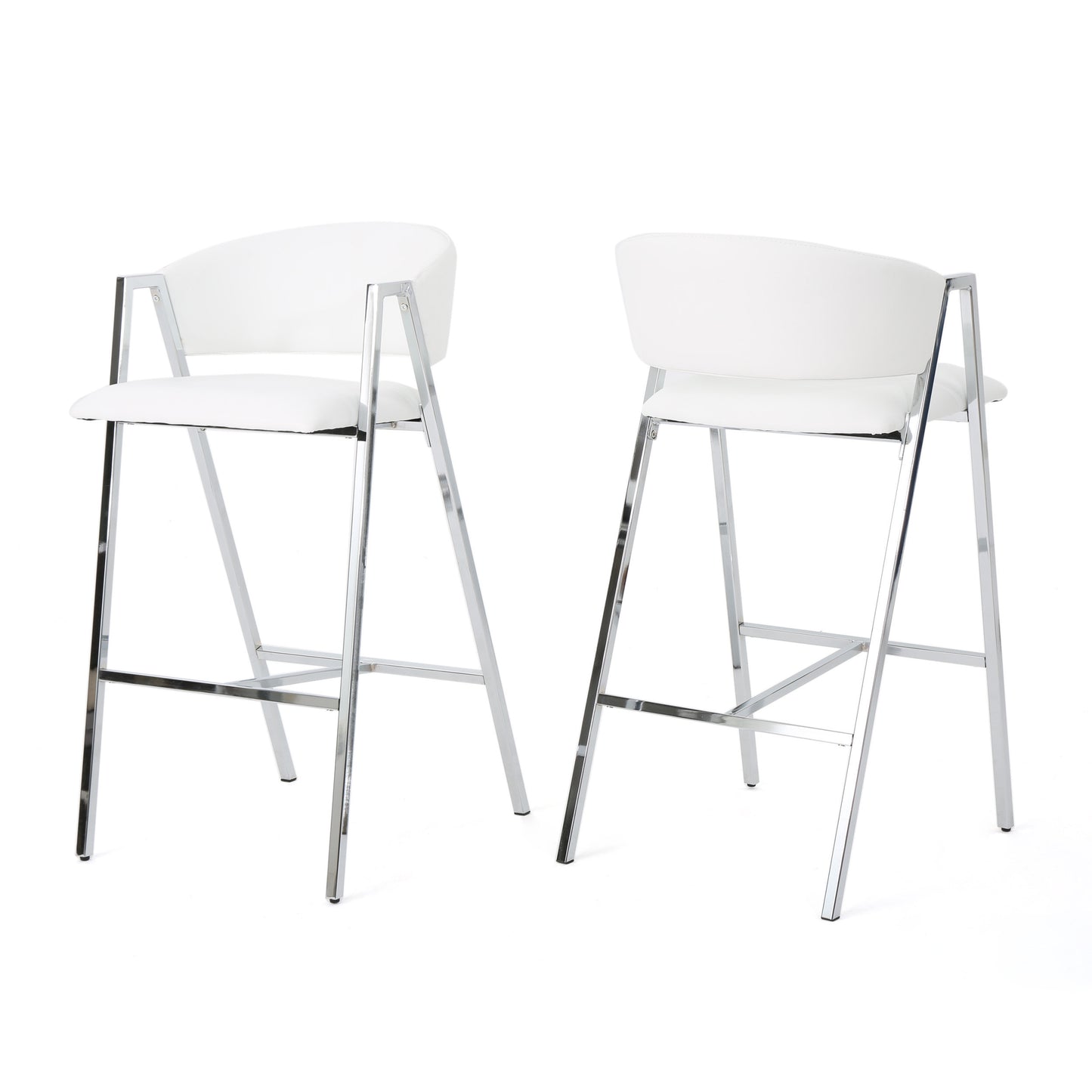 Modern Bar Stools Set of 2 with Low Back and Arms in Ivory PU Upholstery and Durable Metal Frame SolidRoot Buy Furniture USA