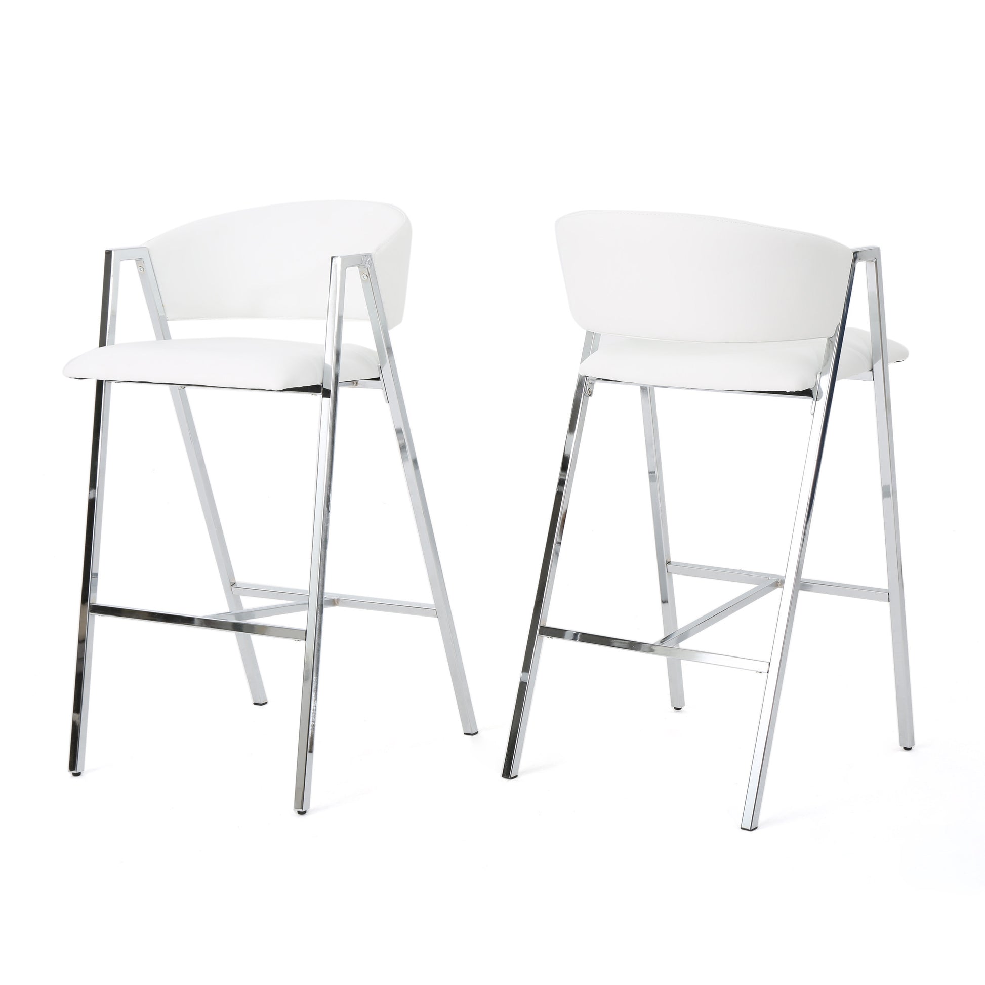 Modern Bar Stools Set of 2 with Low Back and Arms in Ivory PU Upholstery and Durable Metal Frame SolidRoot Buy Furniture USA