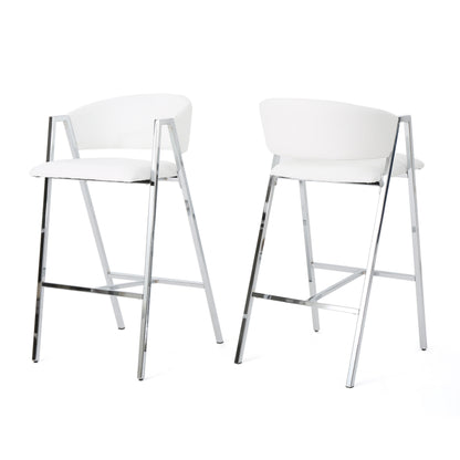 Modern Bar Stools Set of 2 with Low Back and Arms in Ivory PU Upholstery and Durable Metal Frame SolidRoot Buy Furniture USA