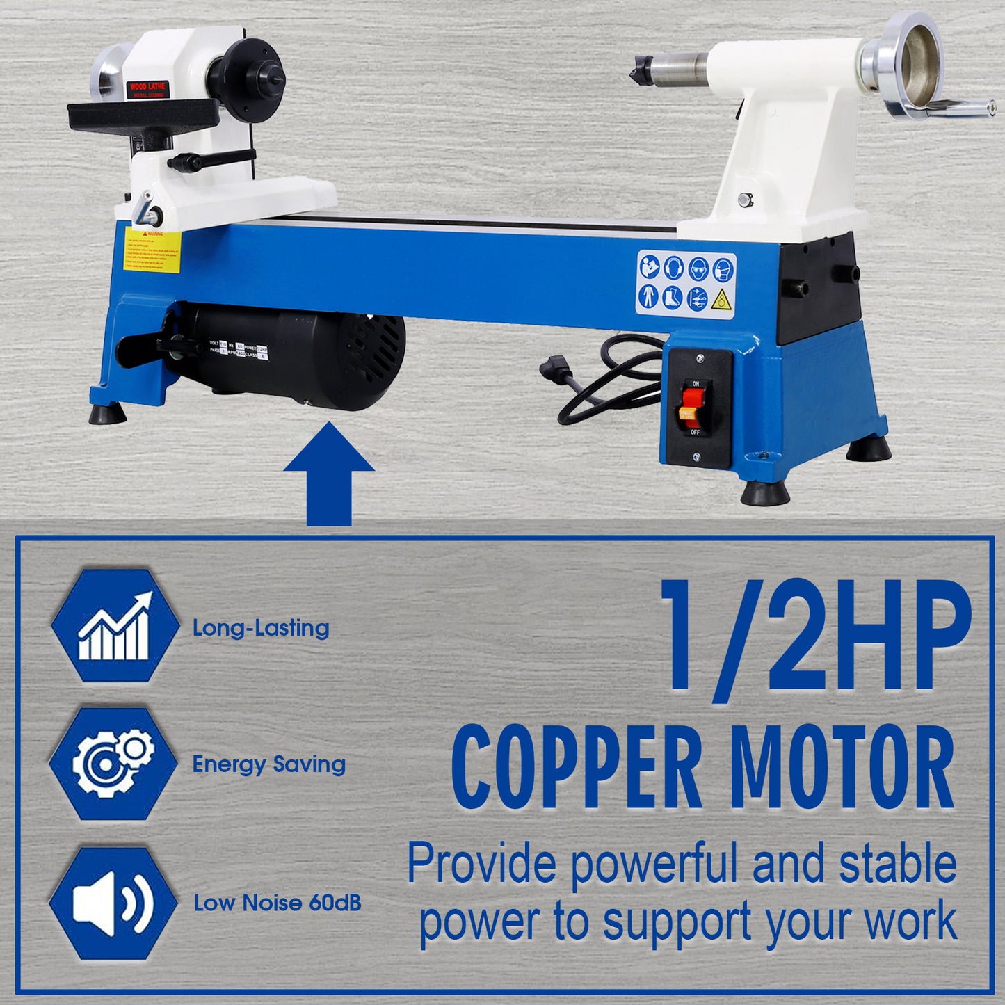 Benchtop Wood Lathe 10" x 18" Wood Lathe Machine 5 Variable Speeds 500/750/1150/1800/3200RPM Mini Wood Turning Lathe for Woodworking 1/2HP Multifunctional Power Wood Lathe