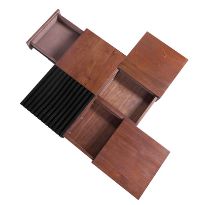ITALIAN RETRO-Inspired Acacia Wood Storage Coffee Table, Brown & Black, MDF & Acacia, 35x35 inches SolidRoot Buy Furniture USA