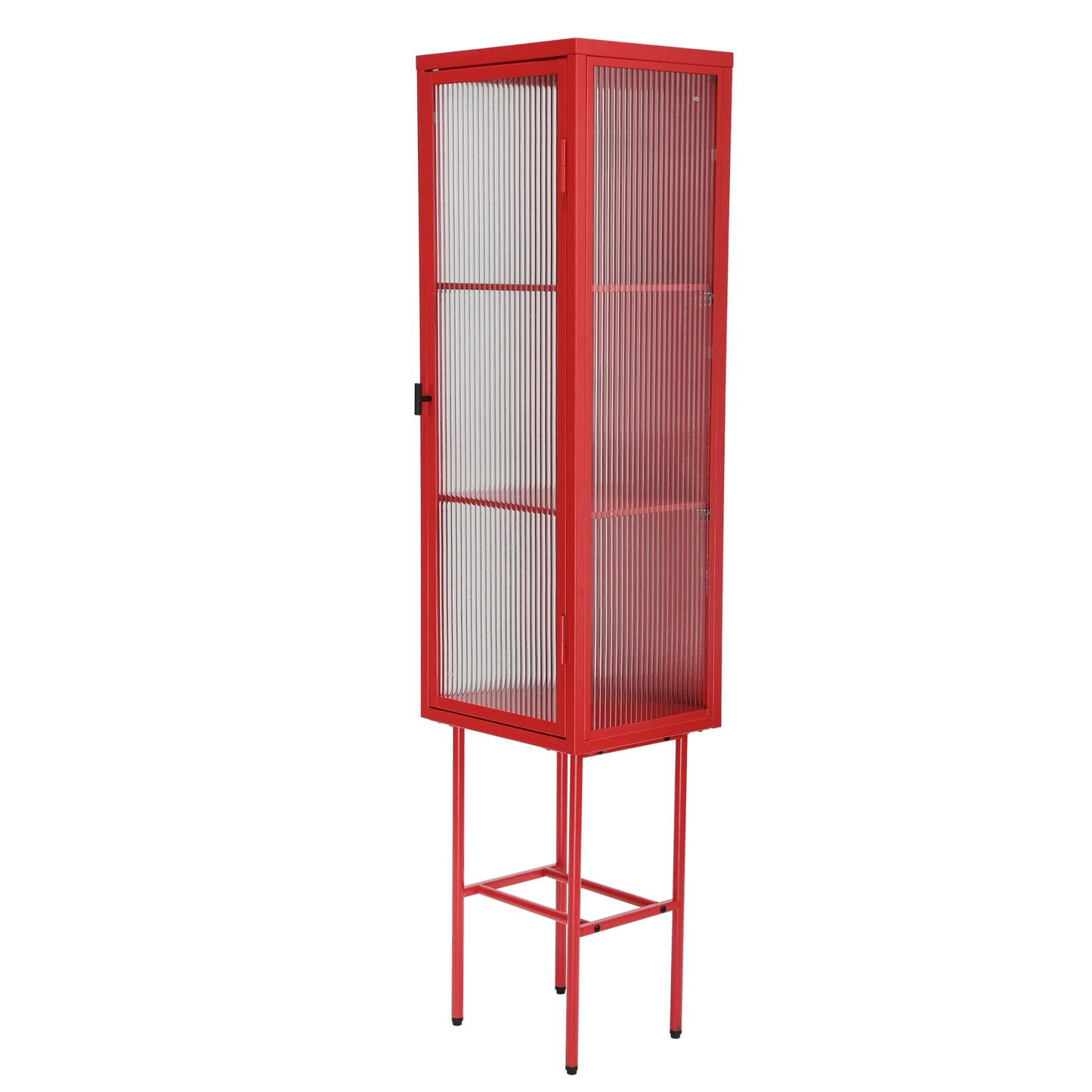 Retro Style Freestanding Metal Tall Display Cupboard with Glass Door and Three Detachable Shelves for Office, Living Room, Kitchen Console Sideboard,Bedside Entryway RED (OLD SKU:W68751719)