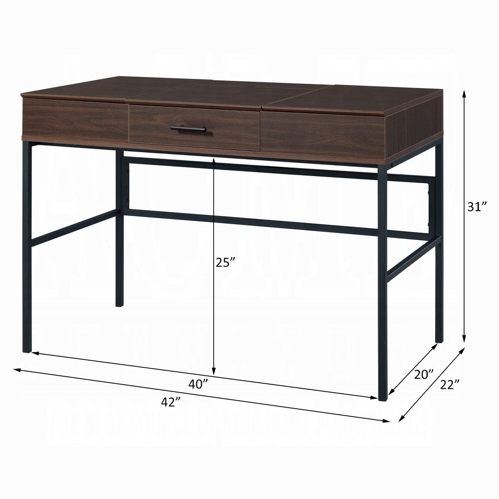 Oak and Black 1-Drawer Writing Desk with USB Port