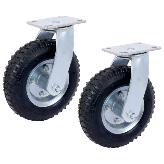 2PCS 8IN CASTER pneumatic tire SWIVEL, Caster Wheel, Swivel Plate, Steel Hub with Ball Bearings, 5/8-Inch Bore Centered Axle -black Livingsource