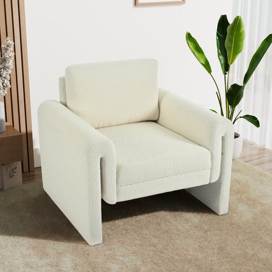 Modern Bouclé Upholstered Accent Chair - Luxurious Comfort & Sturdy Support, Ivory, Solid Wood Frame SolidRoot Buy Furniture USA