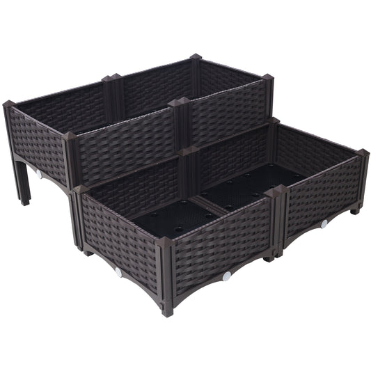 4 Piece Raised Garden Bed with Legs, Self-Watering Planter Box Raised Bed to Grow Flowers, Herbs & Vegetables, Brown Livingsource