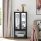 Curio Cabinet Lighted Curio Display Cabinet with Open Storage Space,Solid Wood Legs and adjustable Shelves, Acrylic Mirrored Back Panel, Tempered Glass Doors,3 Tier and one open space(E26 light bulb n Livingsource