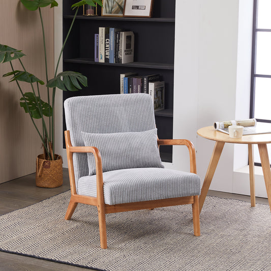 Mid-Century Modern Accent Chair, Arm Chair Living Room Chairs with Pillow Upholstered Reading Chair with Solid Wood Frame &  Living Room Bedroom Balcony (Antique Dark Grey) SolidRoot Buy Furniture USA