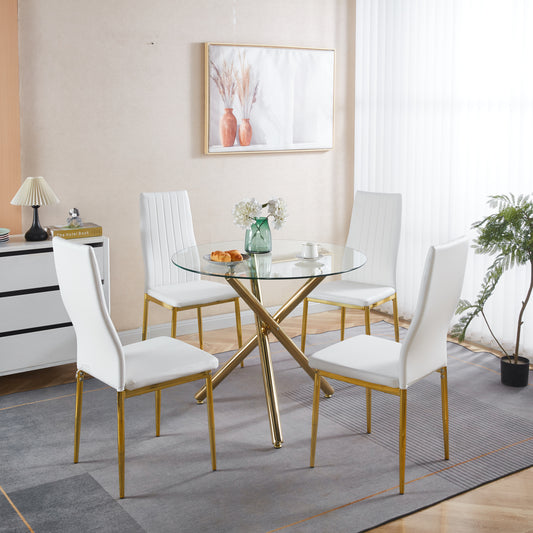 1+4,5pieces dining set, Table metal leg Mid-century Dining Table for 4-6 people With Glass  Table Top, Pedestal Dining Table, End Table Leisure Coffee Table. SolidRoot Buy Furniture USA