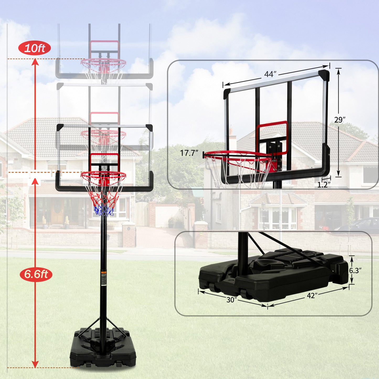 Portable Basketball Hoop Basketball System 6.6-10ft Height Adjustment for Youth Adults LED Basketball Hoop Lights, Colorful lights,Waterproof,Super Bright to Play at Night Outdoors,Good Gift for Kids