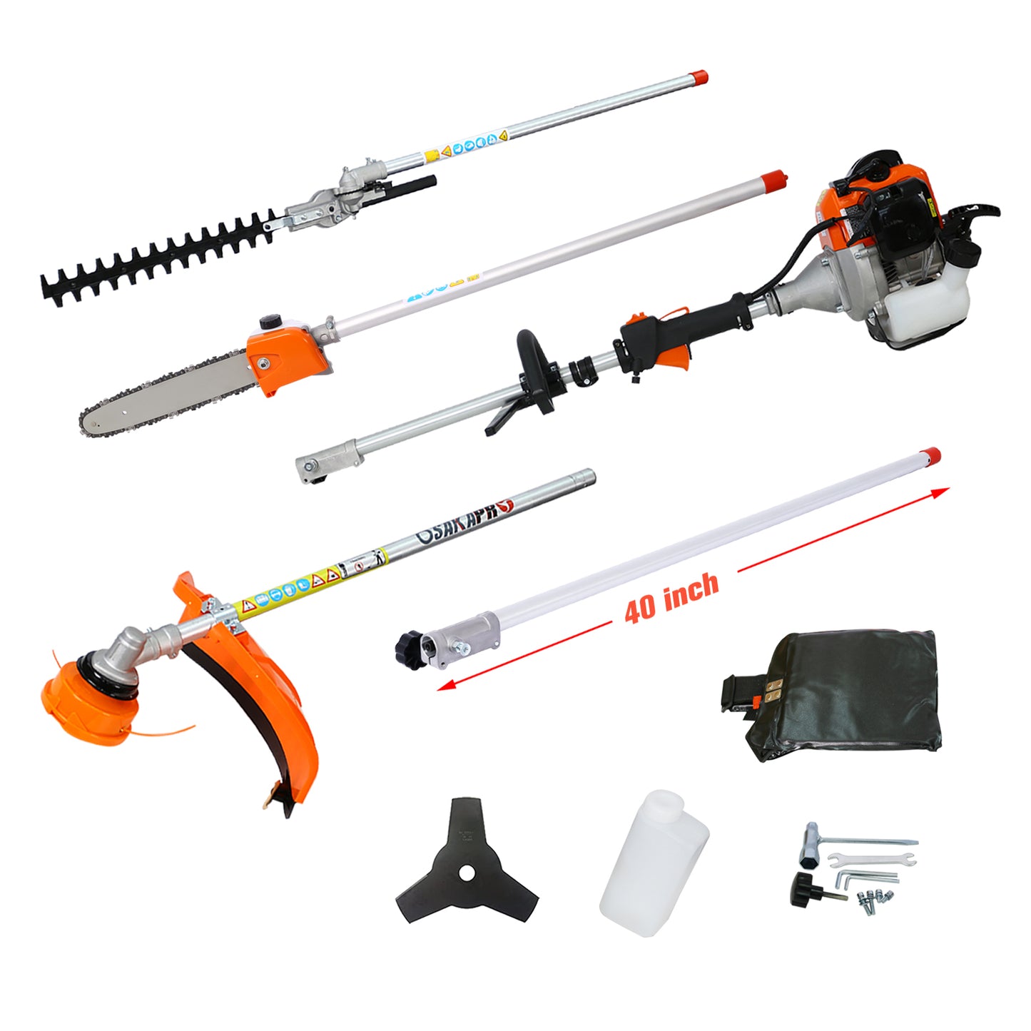 5 in 1 Multi-Functional Trimming Tool, 56CC 2-Cycle Garden Tool System with Gas Pole Saw, Hedge Trimmer, Grass Trimmer, and Brush Cutter EPA Compliant SolidRoot Buy Furniture USA