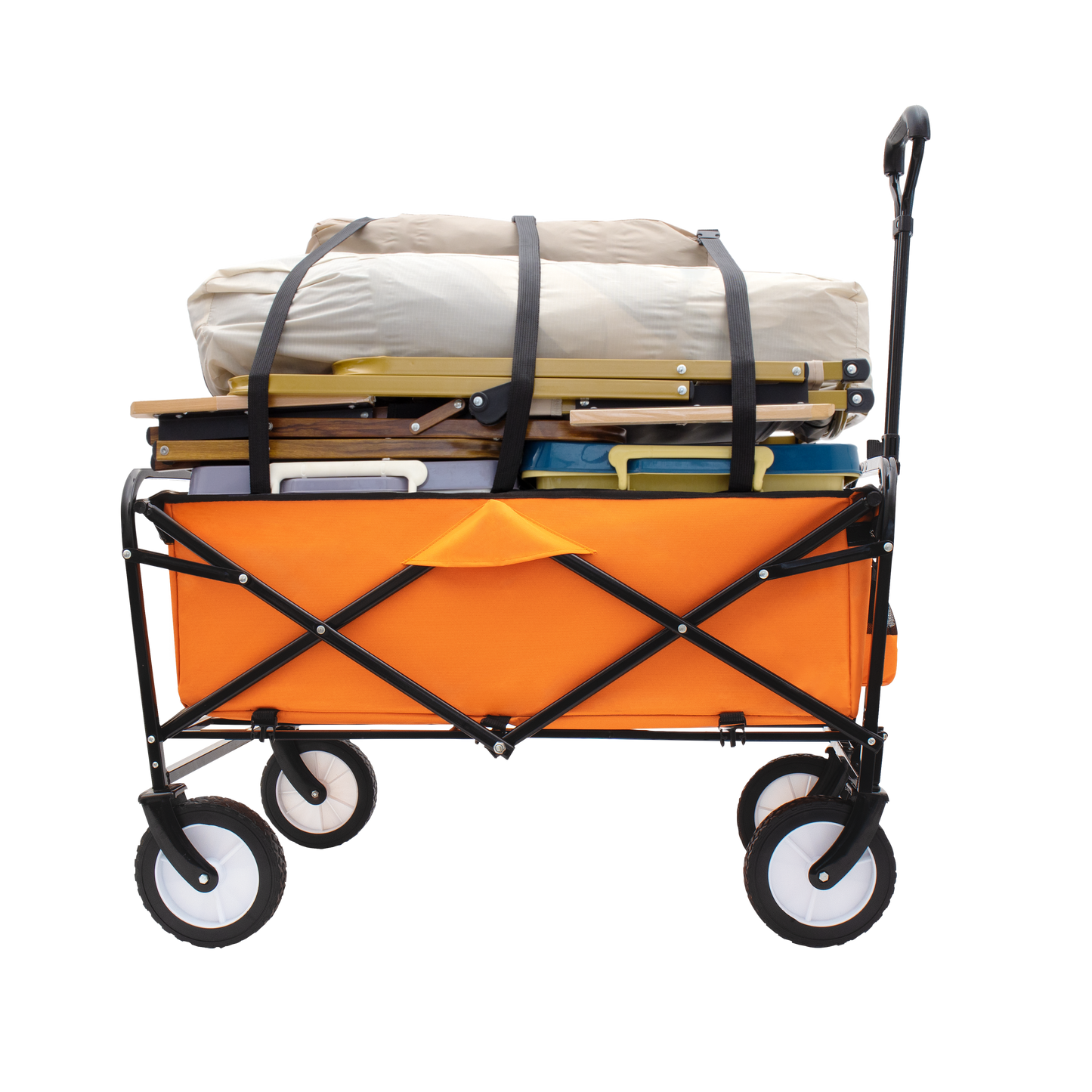 Collapsible Foldable Wagon Cart with strapping system Beach Wagon Utility Cart Utility Wagon Grocery Cart for for Camping Shopping Sports Gardeing Fishing Supports 360lbs All-Terrain Wheels orange