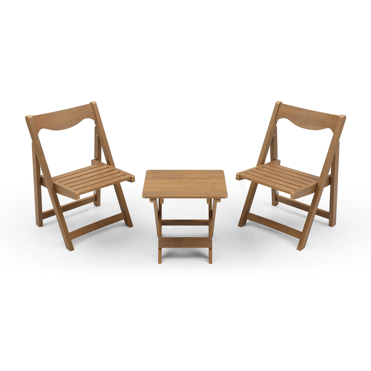 HIPS Material Outdoor Bistro Set Foldable Small Table and Chair Set with 2 Chairs and Rectangular Table, Teak SolidRoot Buy Furniture USA